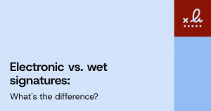 A blue blog thumbnail image with text: Electronic vs.wet signatures: What’s the difference?