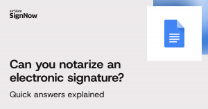 A blog thumbnail image with text: Can you notarize an eSignature?